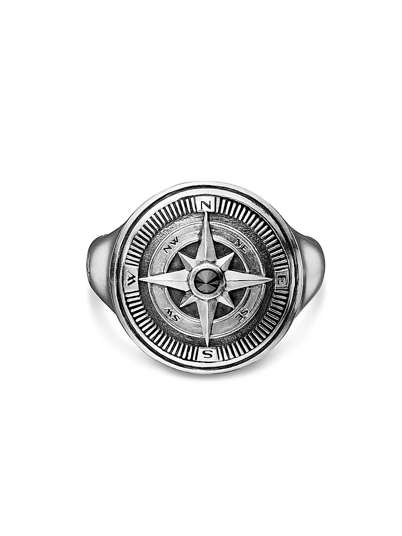 Maritime® Compass Signet Ring with Center Black Diamond