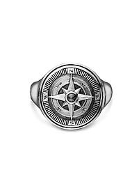 Maritime® Compass Signet Ring with Center Black Diamond