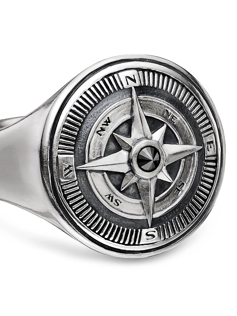 Maritime® Compass Signet Ring with Center Black Diamond