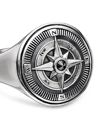 Maritime® Compass Signet Ring with Center Black Diamond