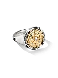Maritime® Compass Signet Ring with 18K Yellow Gold and Center Diamond
