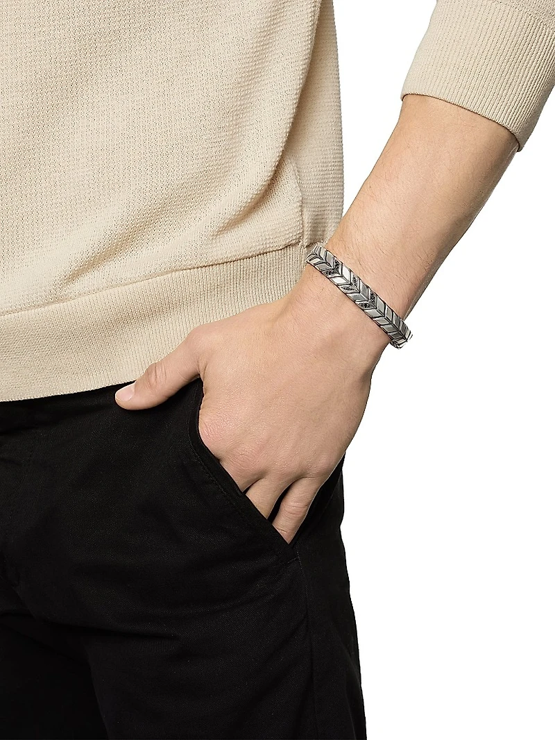 Chevron Woven Bracelet with Pavé Black Diamonds
