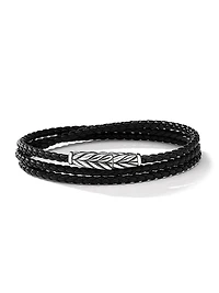 Chevron Triple Wrap Black Leather Bracelet