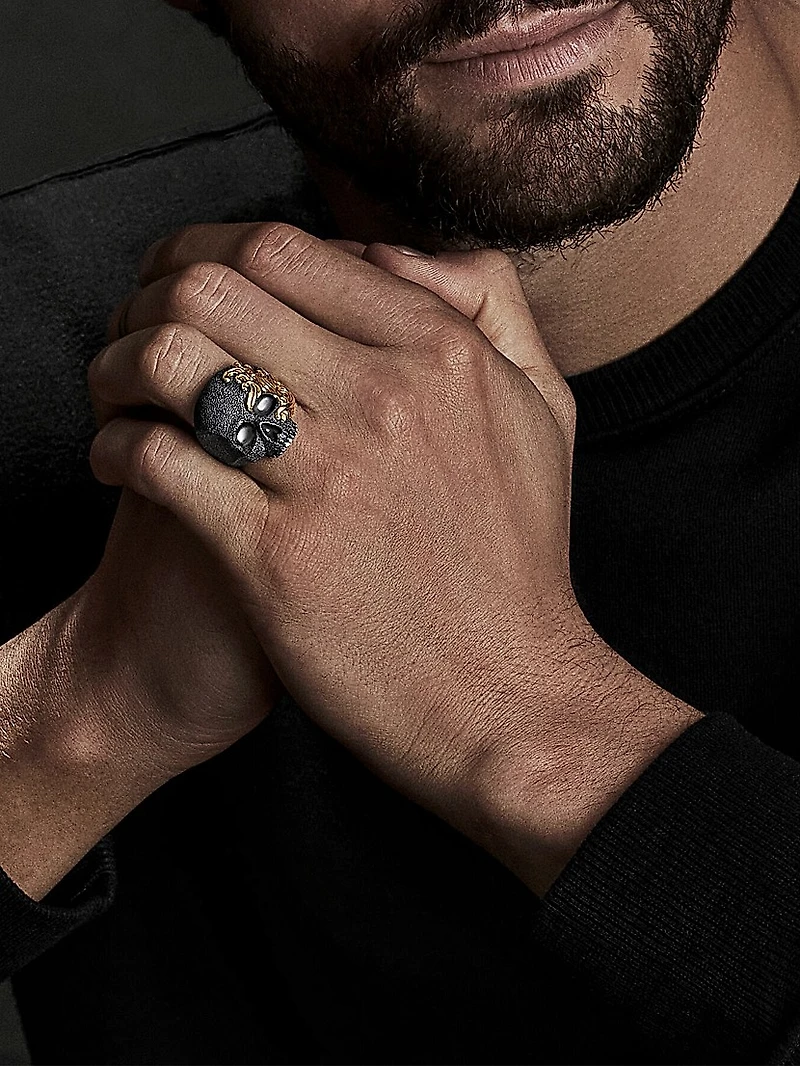 Waves Skull Ring with 18K Yellow Gold
