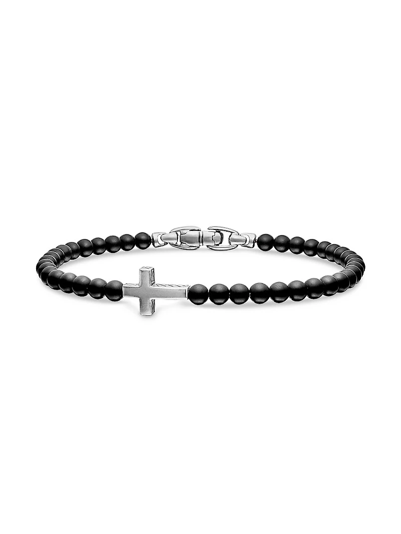 Spiritual Beads Cross Station Bracelet Sterling Silver