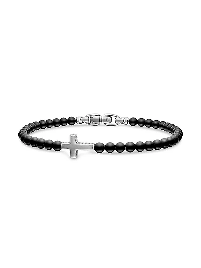 Spiritual Beads Cross Station Bracelet Sterling Silver