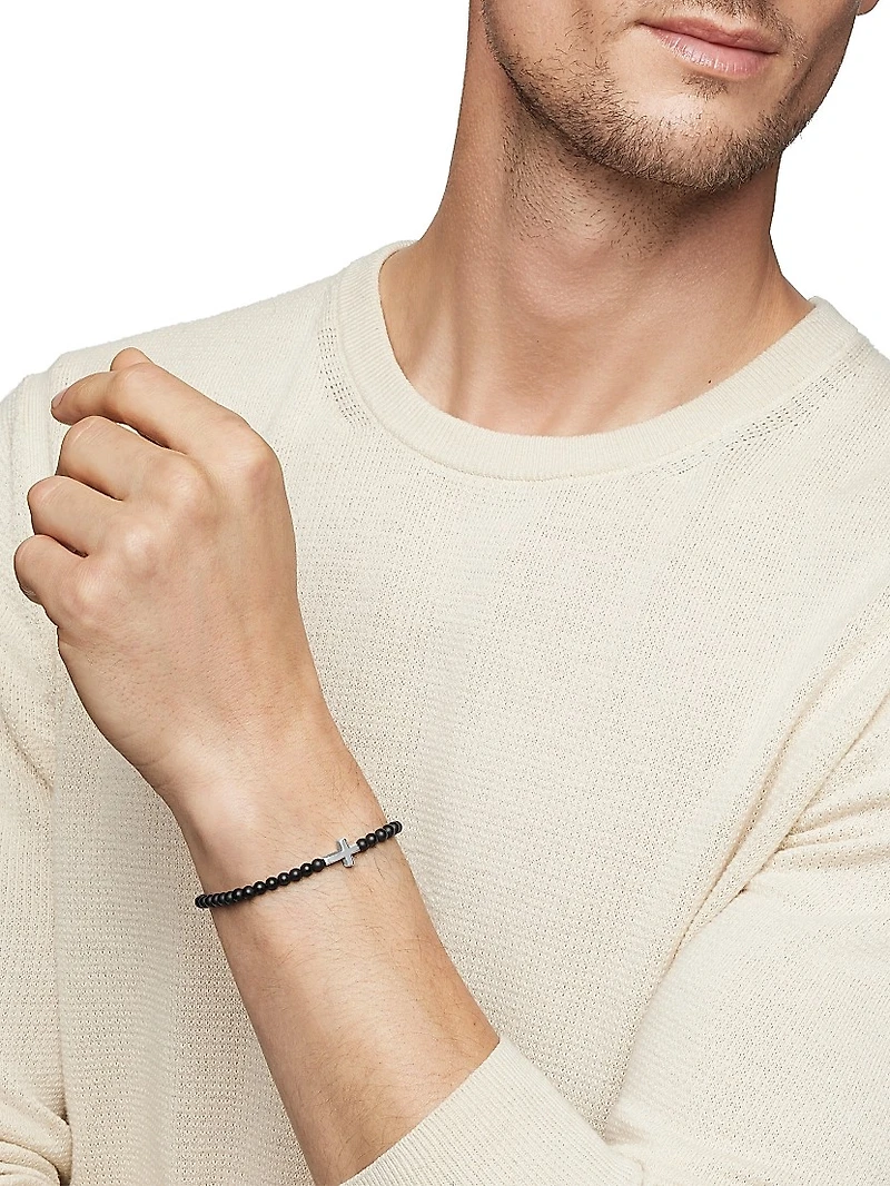 Spiritual Beads Cross Station Bracelet Sterling Silver