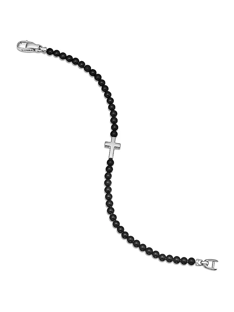 Spiritual Beads Cross Station Bracelet Sterling Silver