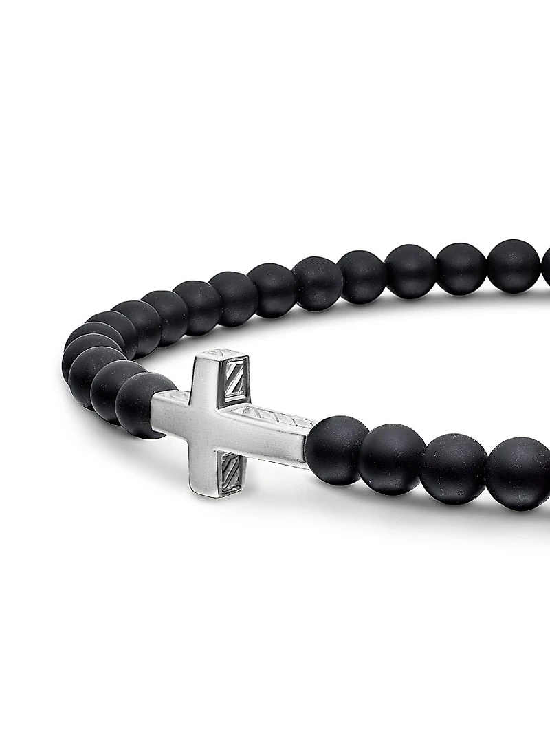 Spiritual Beads Cross Station Bracelet Sterling Silver