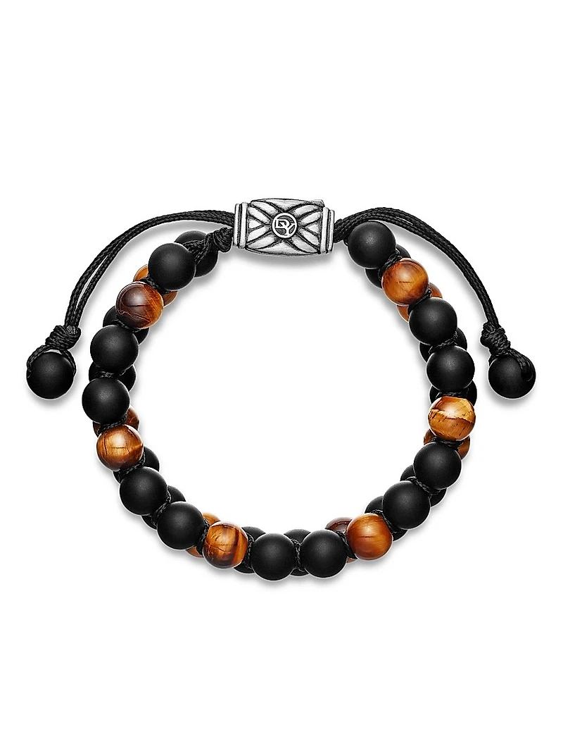 Spiritual Beads Two Row Woven Bracelet with Black Onyx and Tiger's Eye
