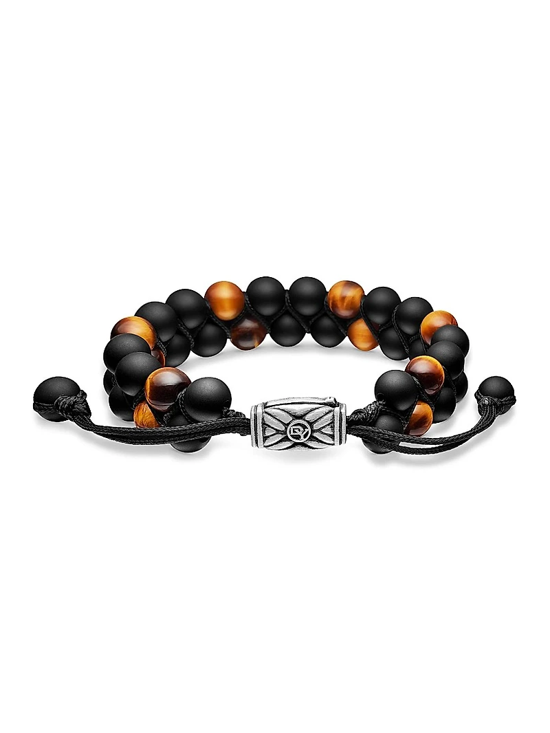 Spiritual Beads Two Row Woven Bracelet with Black Onyx and Tiger's Eye