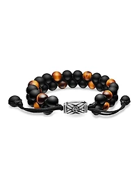 Spiritual Beads Two Row Woven Bracelet with Black Onyx and Tiger's Eye