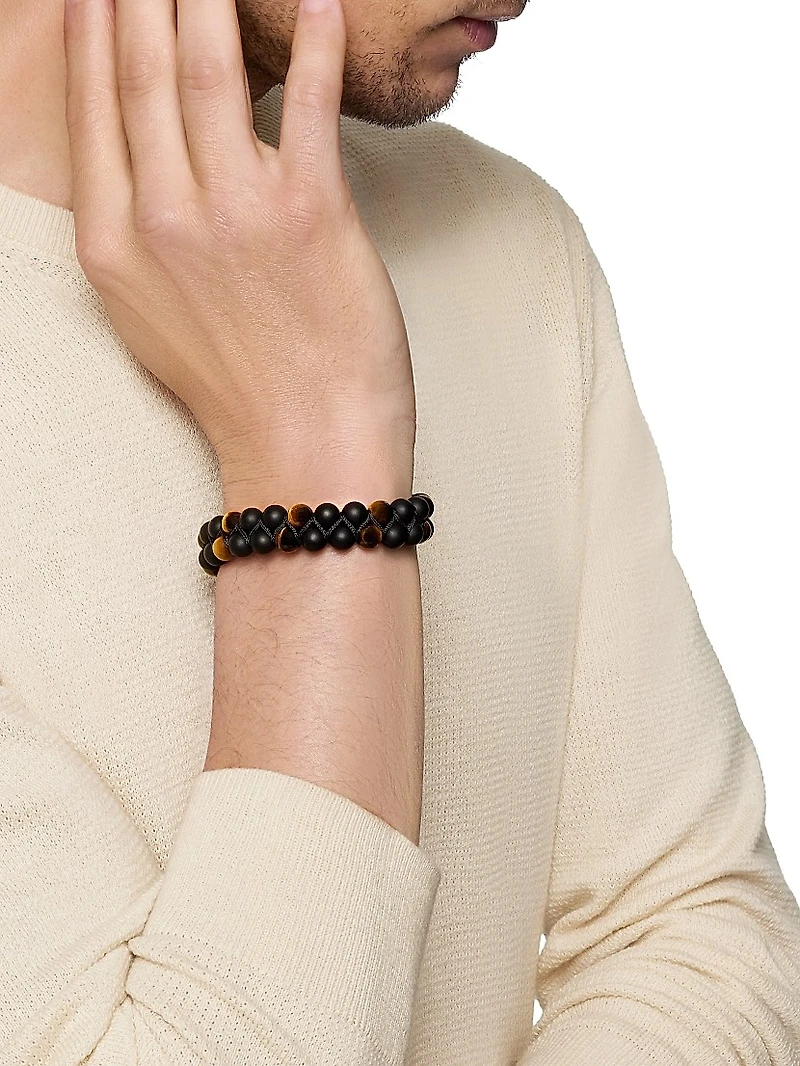 Spiritual Beads Two Row Woven Bracelet with Black Onyx and Tiger's Eye
