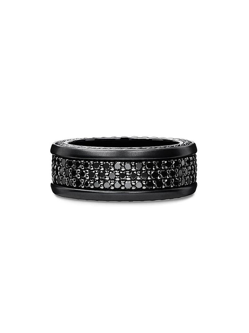 Streamline® Three Row Band Ring Black Titanium with Pavé Diamonds