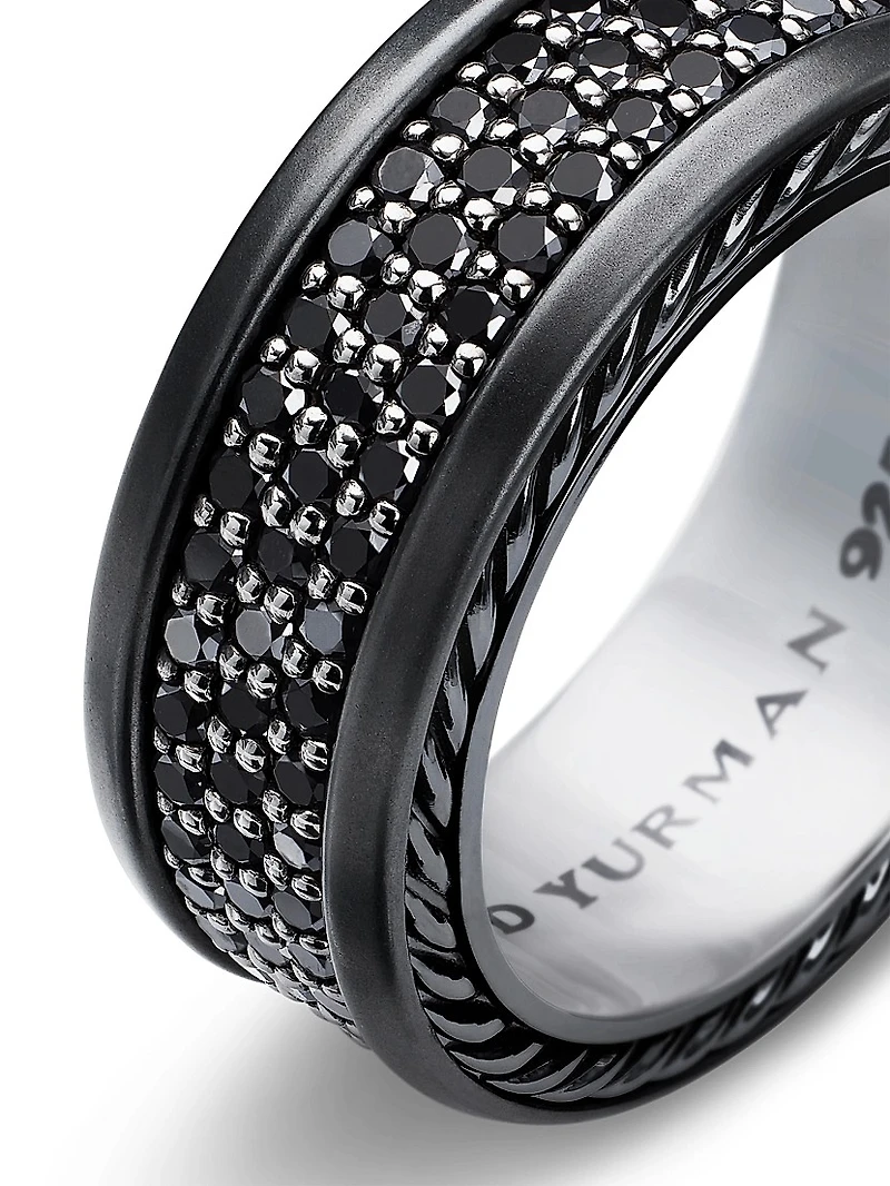 Streamline® Three Row Band Ring Black Titanium with Pavé Diamonds