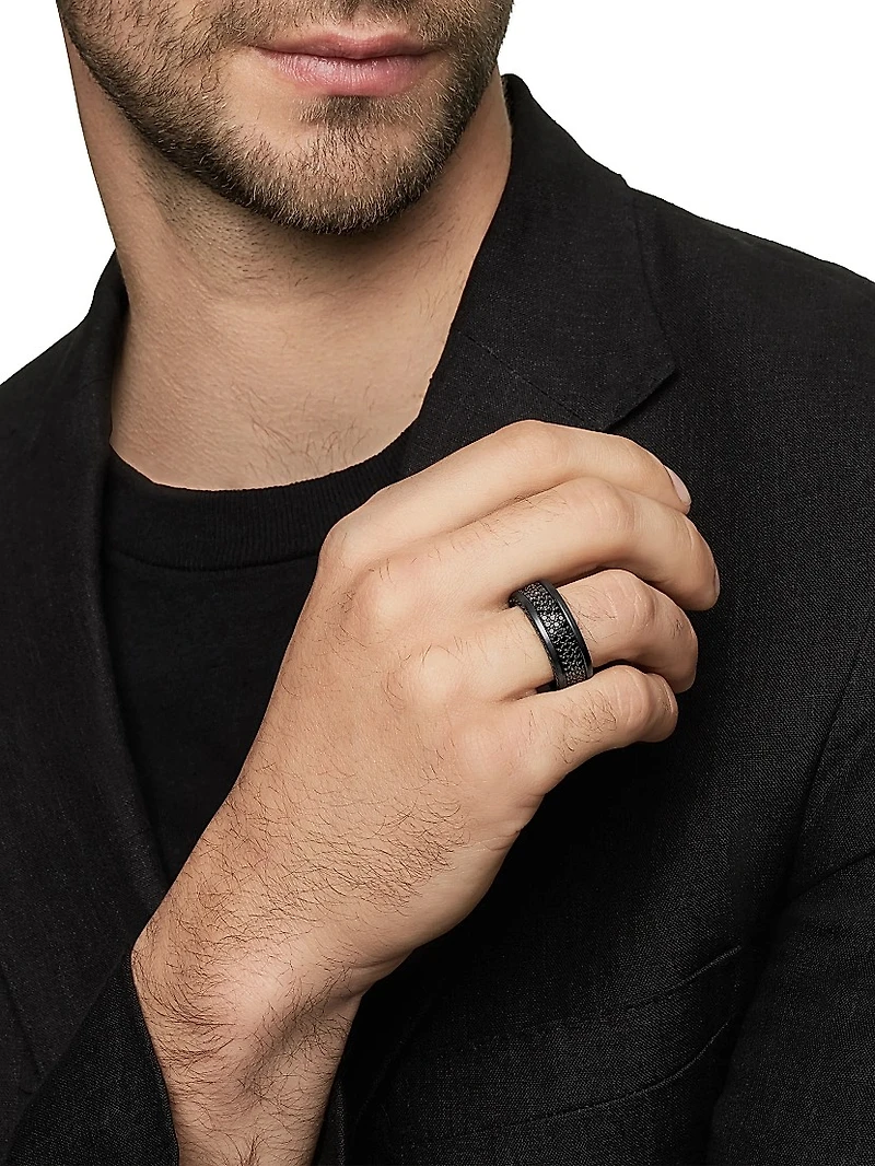 Streamline® Three Row Band Ring Black Titanium with Pavé Diamonds