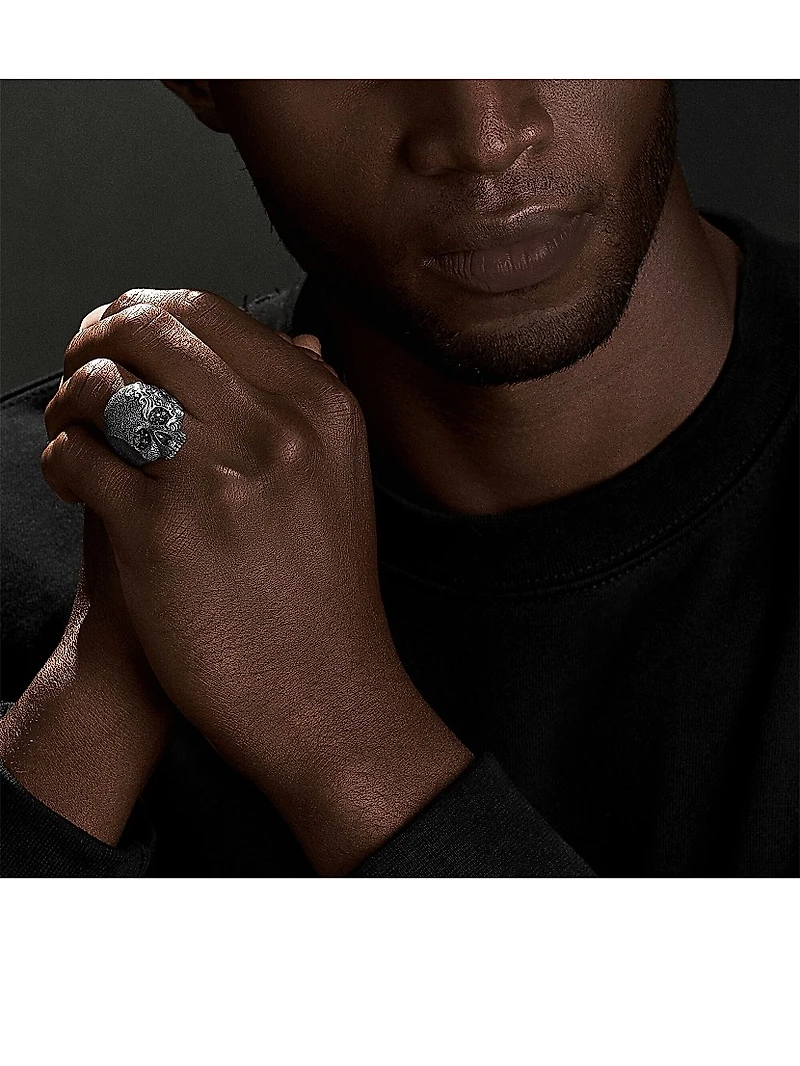 Waves Skull Ring with Pavé Black Diamonds