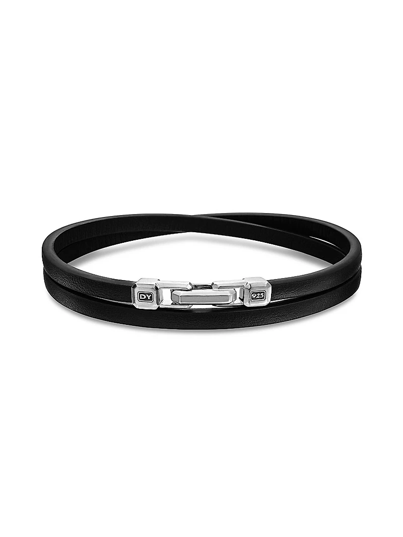 Streamline® Double Wrap Black Leather Bracelet