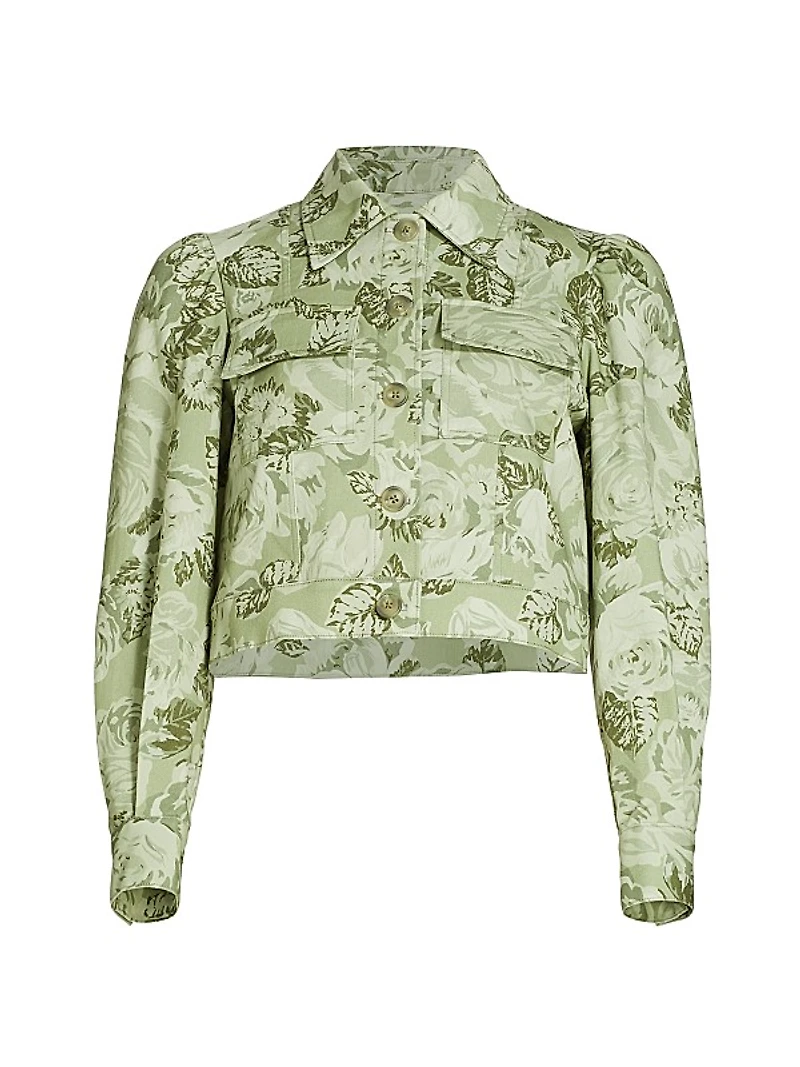 Chloe Floral Puff-Sleeve Cargo Jacket