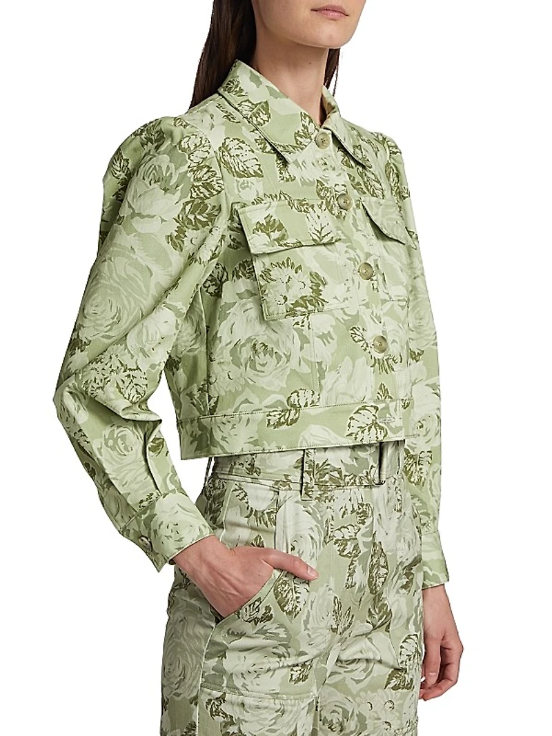 Chloe Floral Puff-Sleeve Cargo Jacket