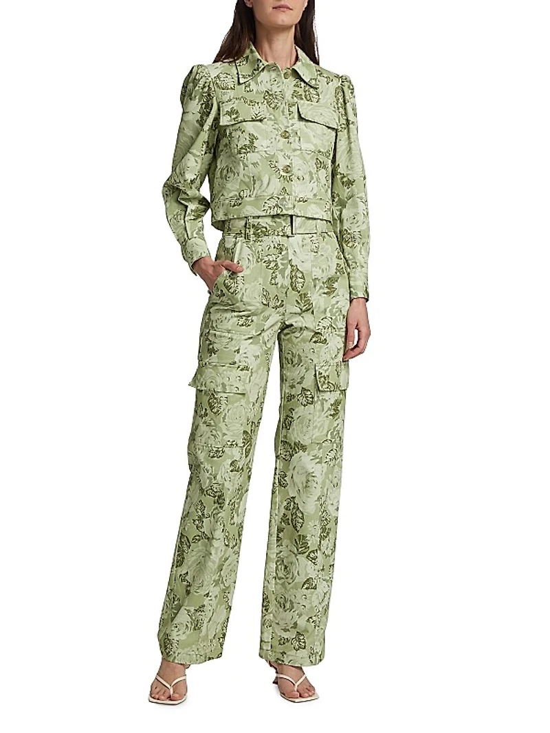 Chloe Floral Puff-Sleeve Cargo Jacket