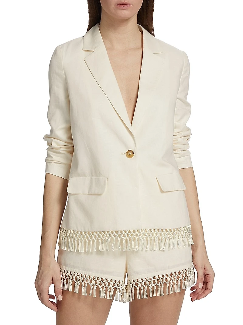 Chitra Fringe-Trim Linen Jacket