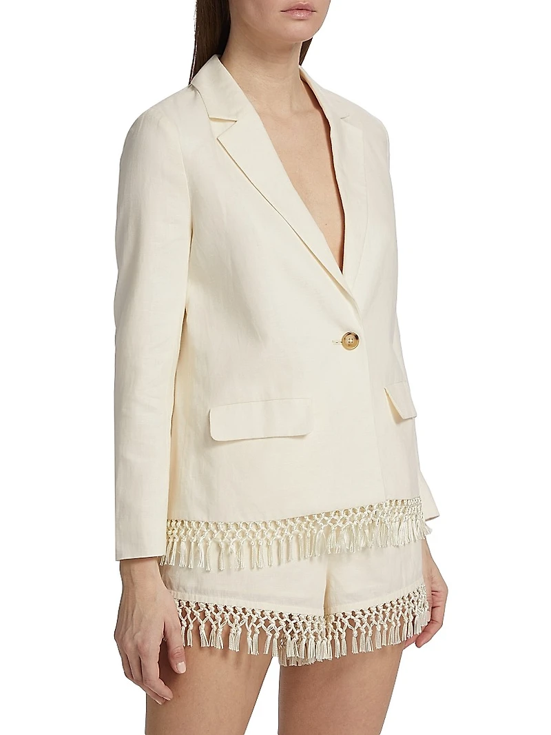 Chitra Fringe-Trim Linen Jacket