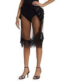 Deconstructed Tulle Midi-Skirt