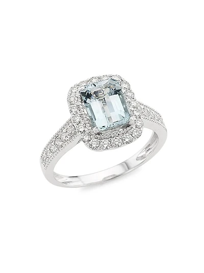 14K White Gold, Aquamarine & 0.52 TCW Diamond Ring