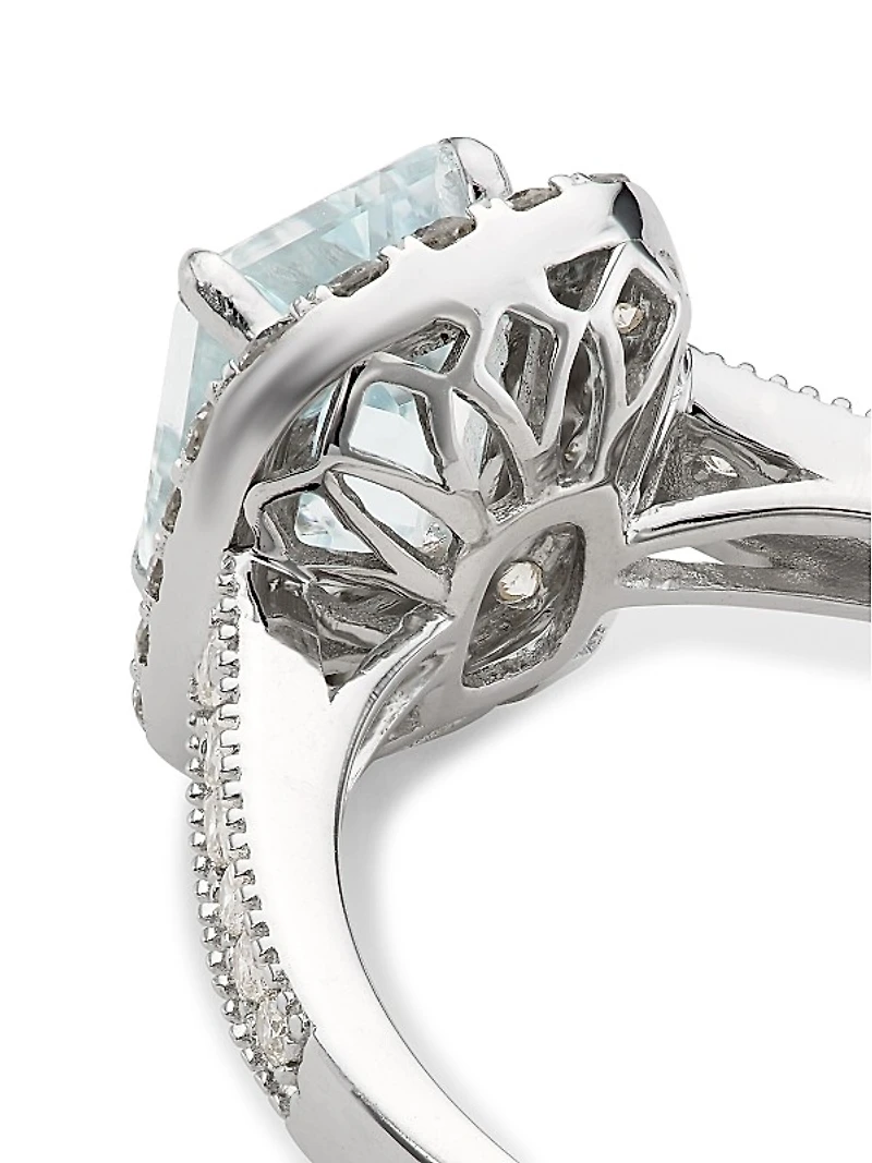 14K White Gold, Aquamarine & 0.52 TCW Diamond Ring