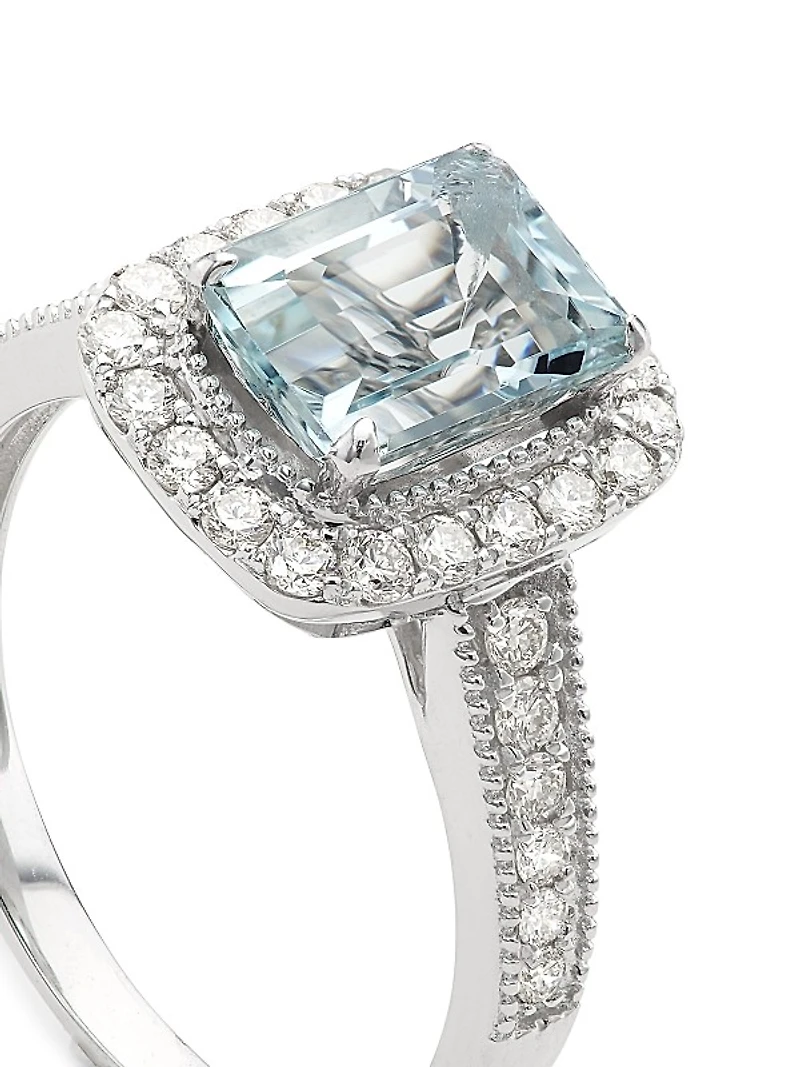 14K White Gold, Aquamarine & 0.52 TCW Diamond Ring
