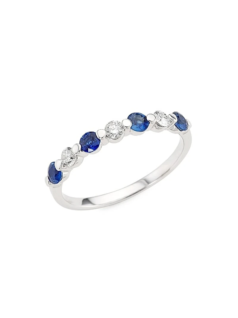 14K White Gold, Sapphire & 0.22 TCW Diamond Ring