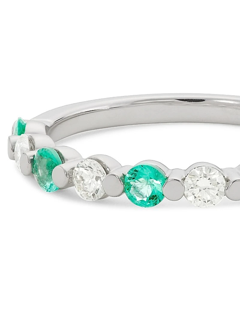 14K White Gold, Emerald & 0.22 TCW Diamond Ring