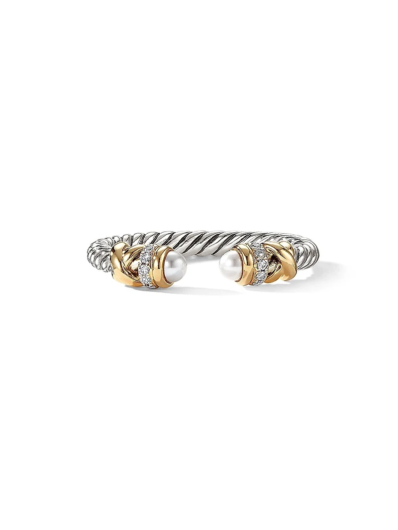 Petite Helena Color Ring with 18K Yellow Gold, Pearls and Pavé Diamonds