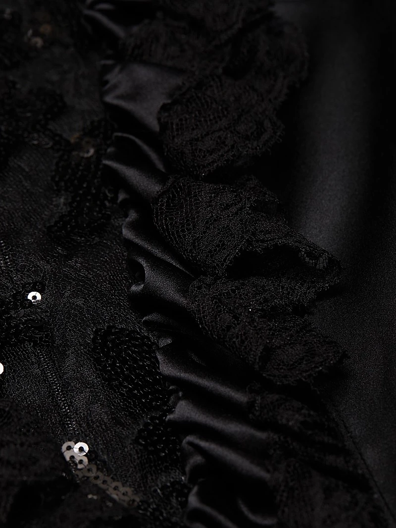 Sequined Tulle Sash Midi-Dress