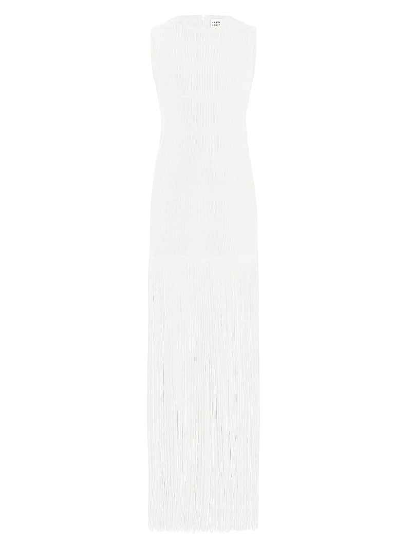 Ottoman-Knit Fringe Maxi Dress