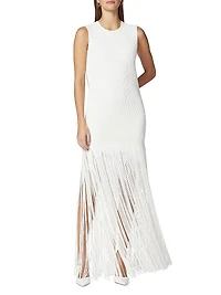 Ottoman-Knit Fringe Maxi Dress