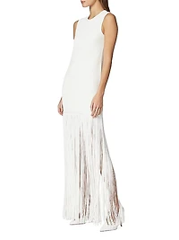 Ottoman-Knit Fringe Maxi Dress