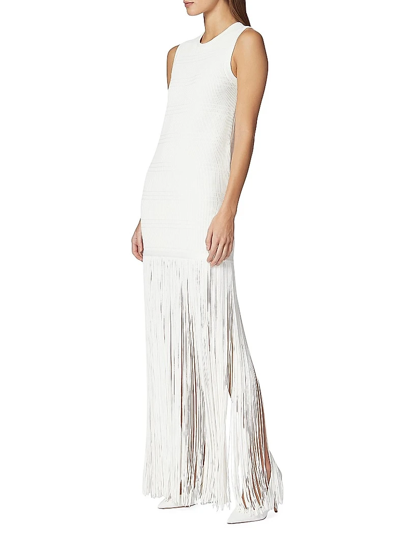 Ottoman-Knit Fringe Maxi Dress
