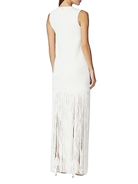 Ottoman-Knit Fringe Maxi Dress