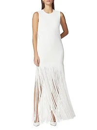 Ottoman-Knit Fringe Maxi Dress