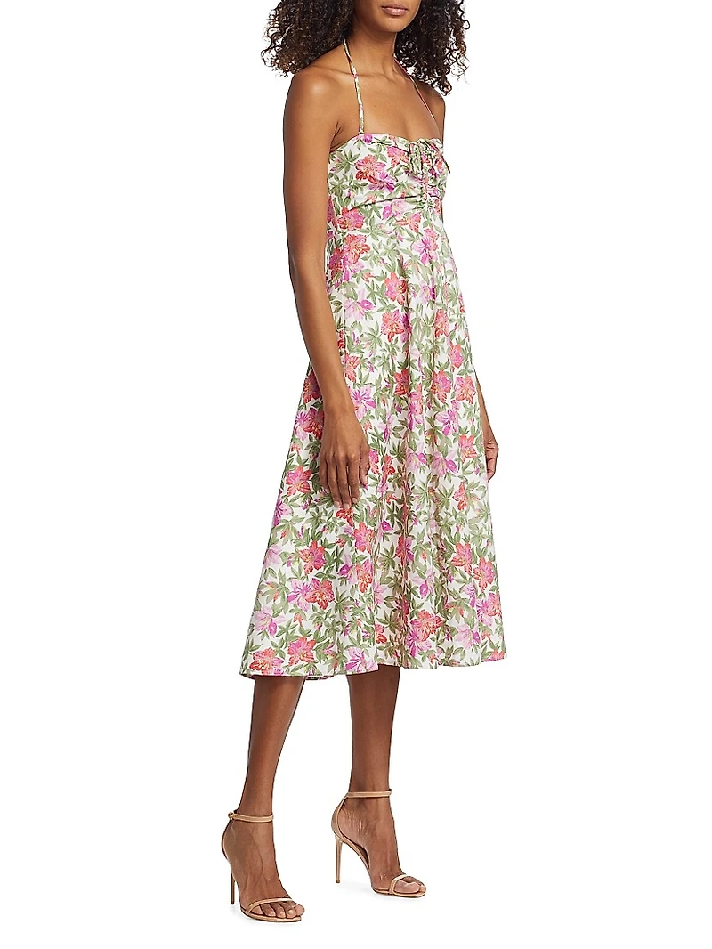 Floral Ruched Midi-Dress