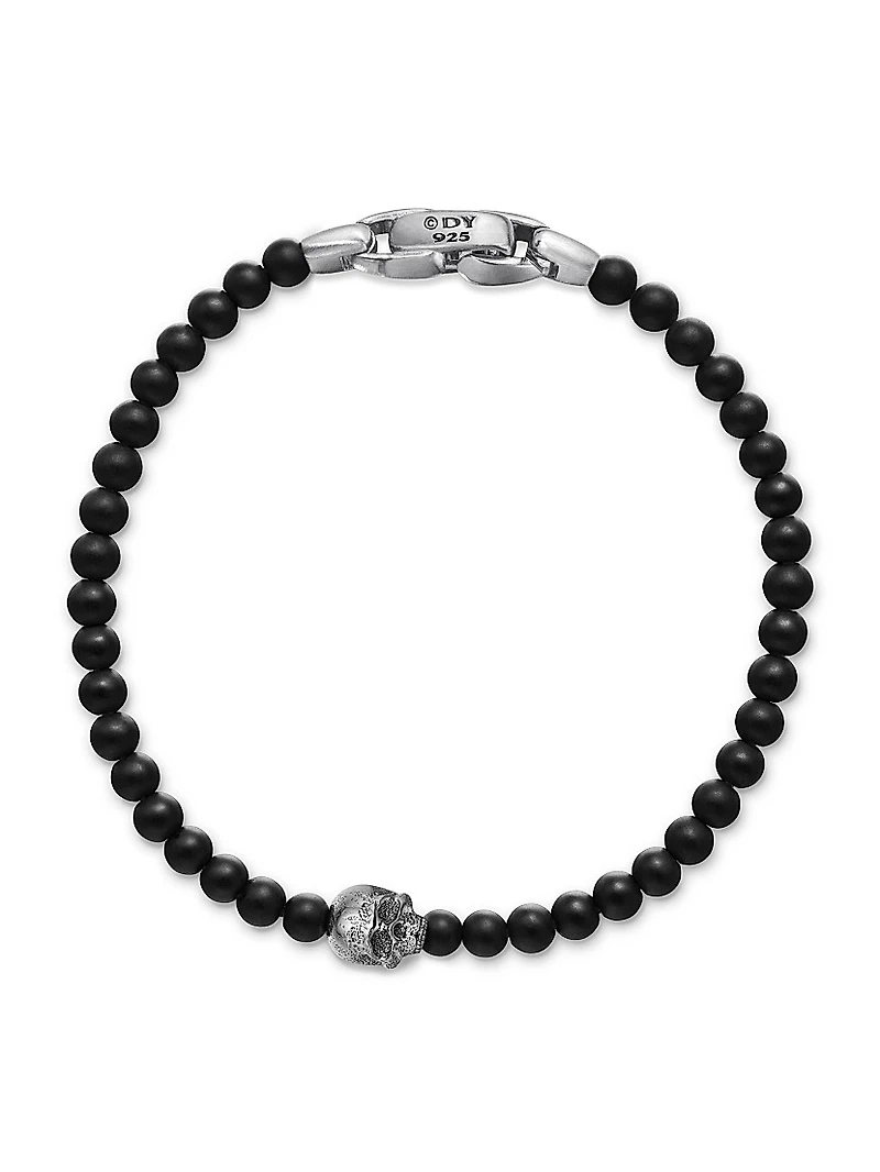 Memento Mori Skull Station Bracelet Sterling Silver