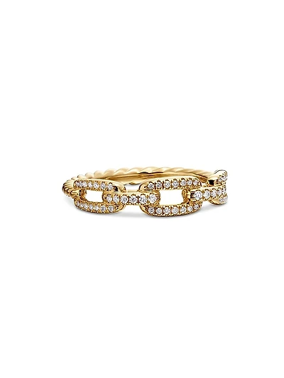 Stax Chain Link Ring 18K Gold with Pavé Diamonds