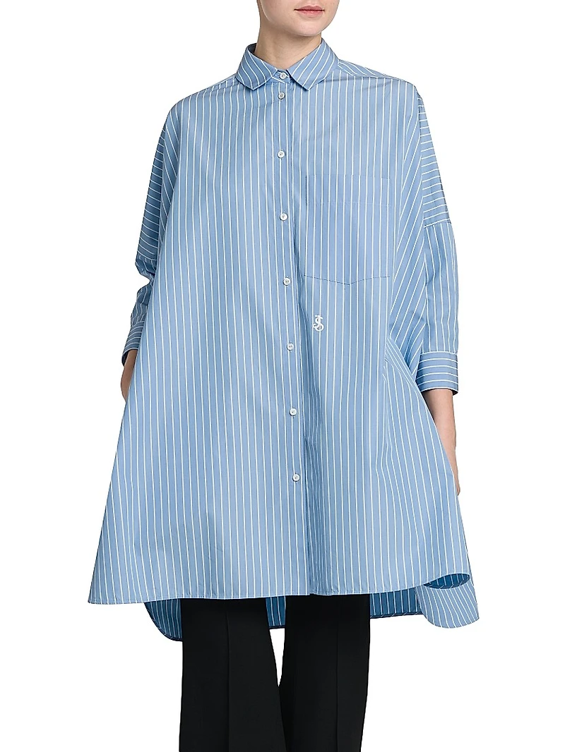 Oversized Stripe Cotton Button-Front Shirt
