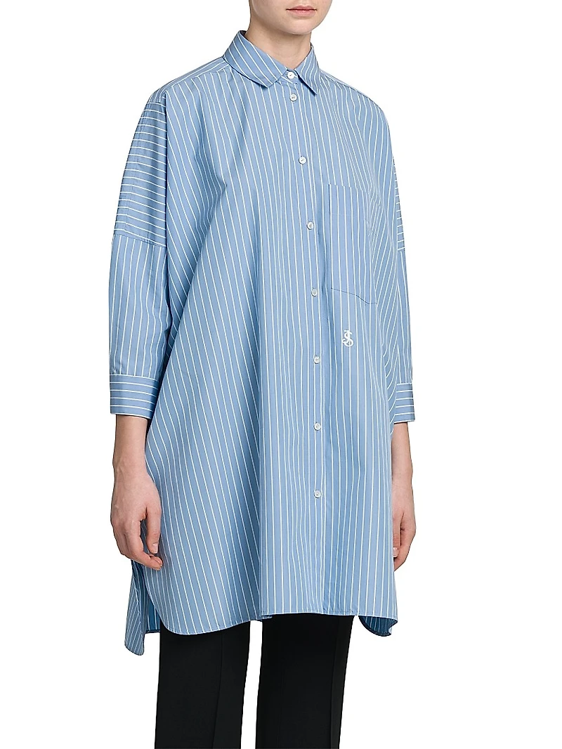 Oversized Stripe Cotton Button-Front Shirt