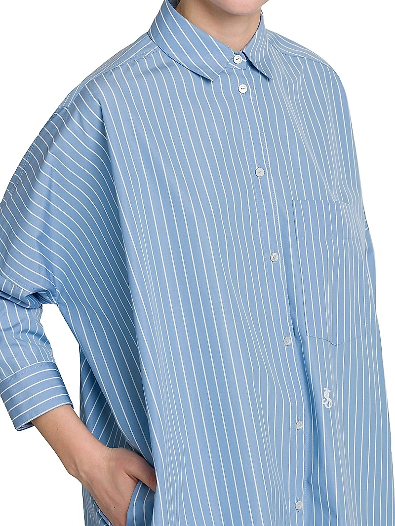 Oversized Stripe Cotton Button-Front Shirt