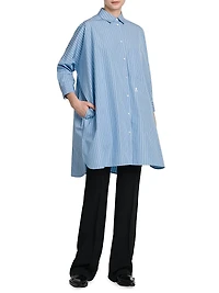 Oversized Stripe Cotton Button-Front Shirt
