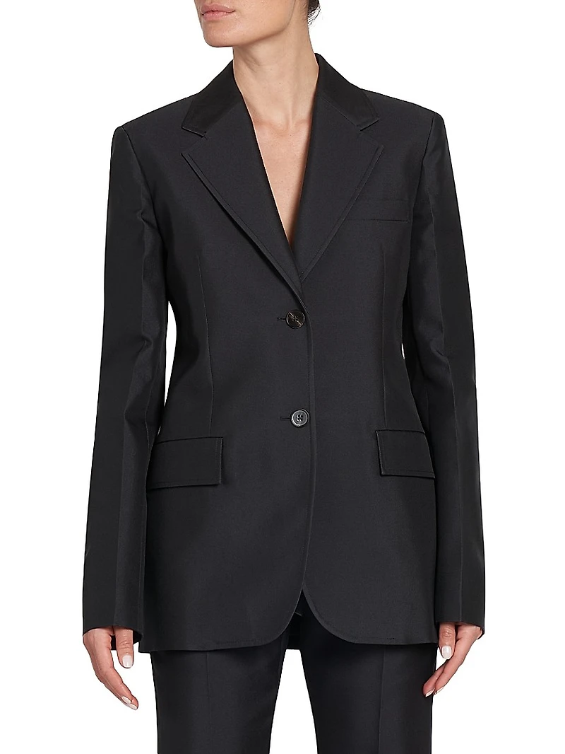 Gabardine Silk-Blend Tailored Blazer