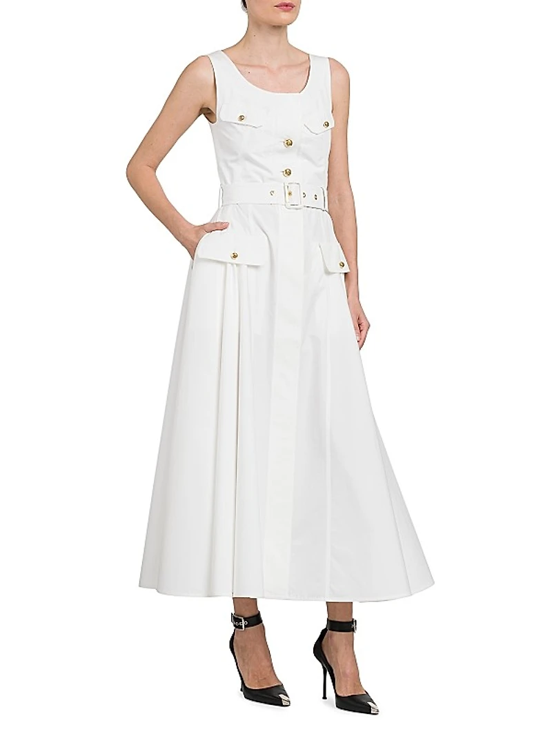 Belted Utility Poplin Maxi Dress